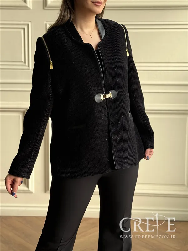 کت کبریتی چرم آستین زیپ