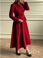 کت دامن کشمیر یقه ایستاده کمربنددار