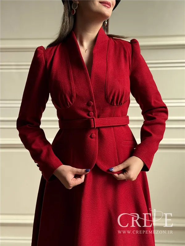 کت دامن کشمیر یقه ایستاده کمربنددار