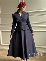 کت دامن کشمیر یقه ایستاده کمربنددار