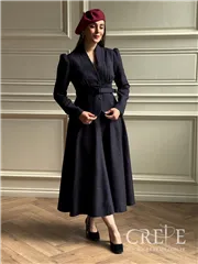 کت دامن کشمیر یقه ایستاده کمربنددار