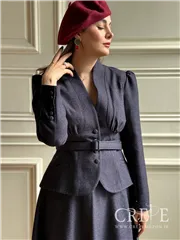 کت دامن کشمیر یقه ایستاده کمربنددار