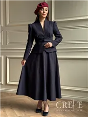 کت دامن کشمیر یقه ایستاده کمربنددار