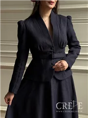 کت دامن کشمیر یقه ایستاده کمربنددار