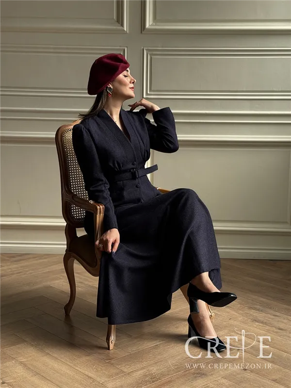 کت دامن کشمیر یقه ایستاده کمربنددار