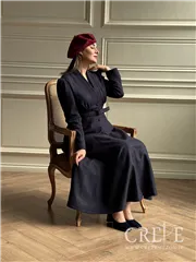 کت دامن کشمیر یقه ایستاده کمربنددار