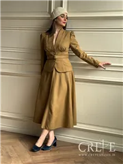 کت دامن کشمیر یقه ایستاده کمربنددار