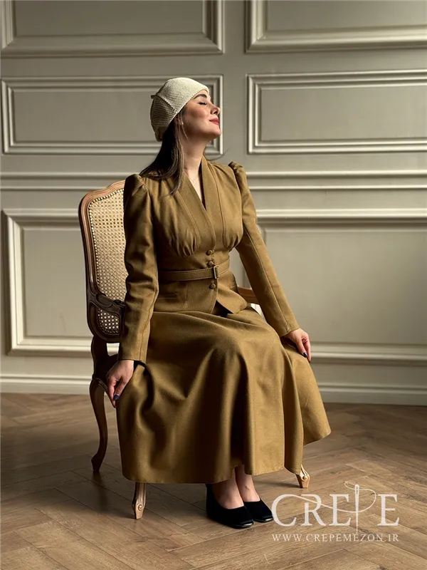 کت دامن کشمیر یقه ایستاده کمربنددار