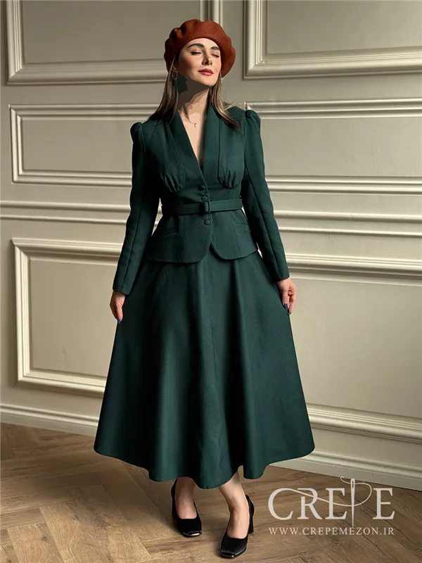 کت دامن کشمیر یقه ایستاده کمربنددار