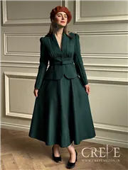 کت دامن کشمیر یقه ایستاده کمربنددار