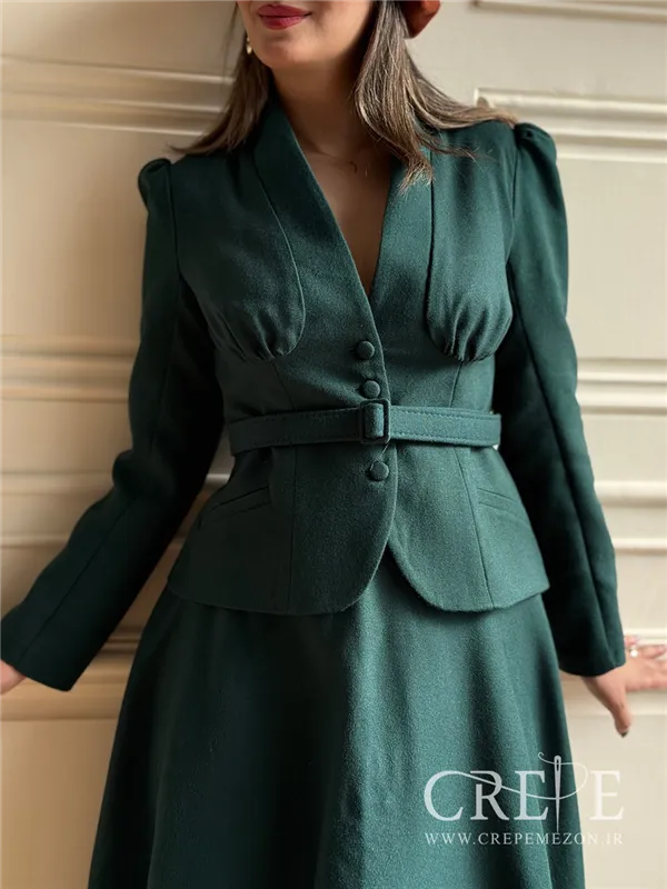 کت دامن کشمیر یقه ایستاده کمربنددار