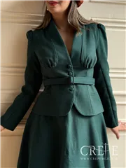 کت دامن کشمیر یقه ایستاده کمربنددار