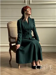 کت دامن کشمیر یقه ایستاده کمربنددار