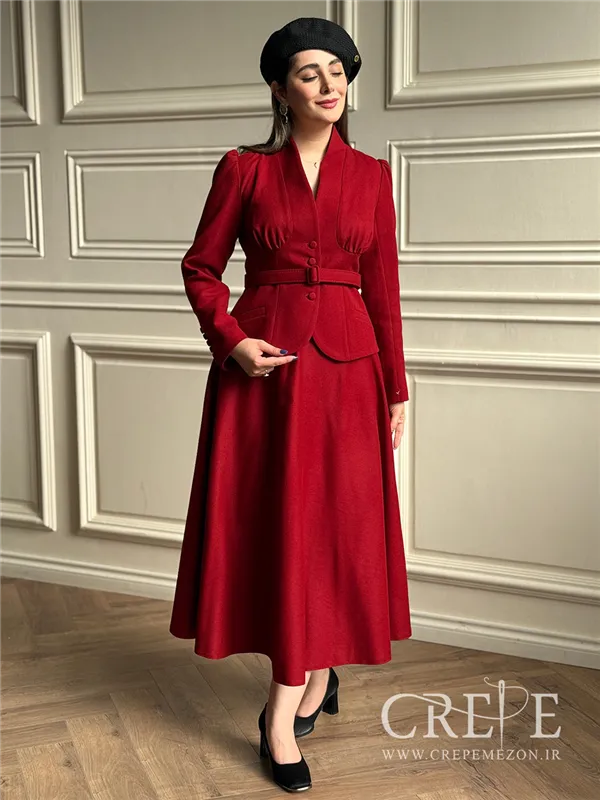 کت دامن کشمیر یقه ایستاده کمربنددار