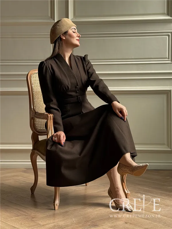 کت دامن کشمیر یقه ایستاده کمربنددار