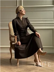 کت دامن کشمیر یقه ایستاده کمربنددار