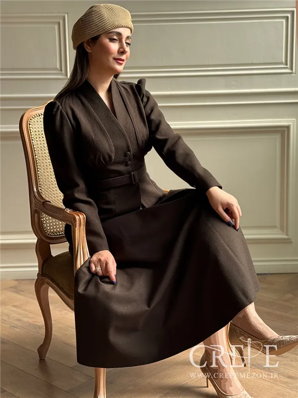 کت دامن کشمیر یقه ایستاده کمربنددار