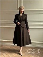 کت دامن کشمیر یقه ایستاده کمربنددار