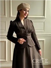 کت دامن کشمیر یقه ایستاده کمربنددار