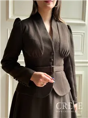 کت دامن کشمیر یقه ایستاده کمربنددار