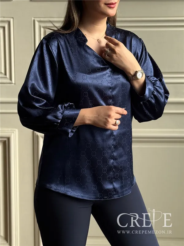 شومیز یقه فرنچ ساتن طرح گوچی