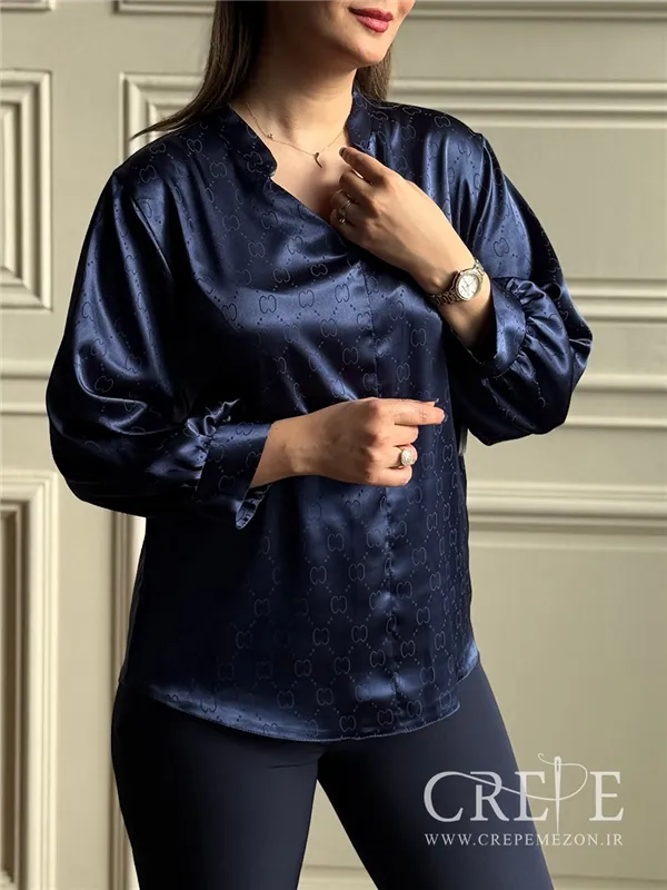 شومیز یقه فرنچ ساتن طرح گوچی