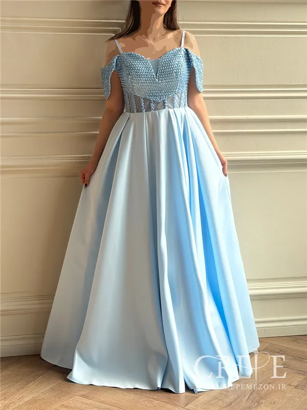 ماکسی دکلته پولکی ساتن آمریکایی