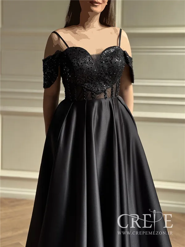 ماکسی دکلته پولکی ساتن آمریکایی