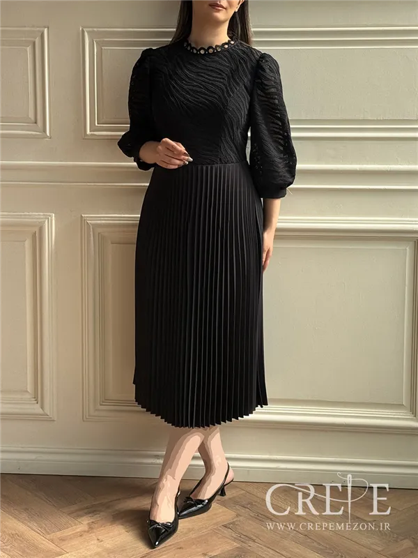 پیراهن گیپور طرحدار دامن پلیسه