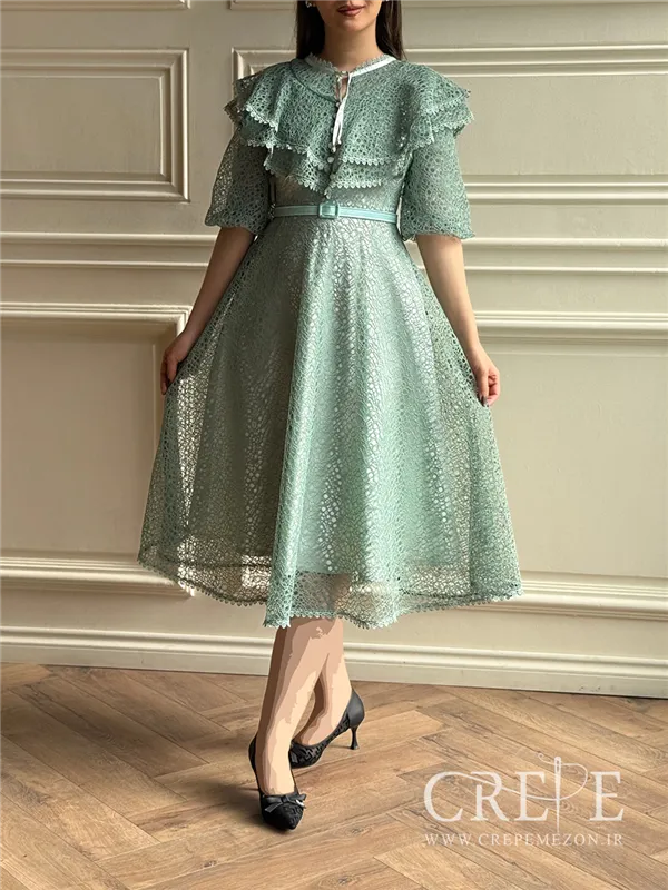 پیراهن تمام دانتل کمربنددار