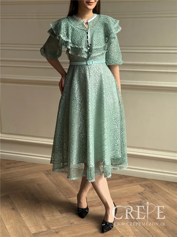 پیراهن تمام دانتل کمربنددار