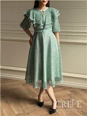 پیراهن تمام دانتل کمربنددار