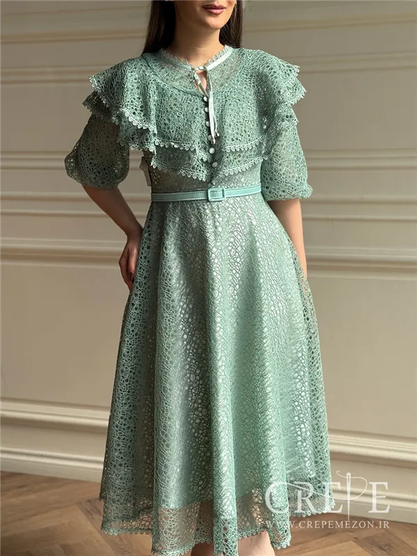 پیراهن تمام دانتل کمربنددار