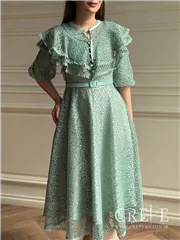 پیراهن تمام دانتل کمربنددار