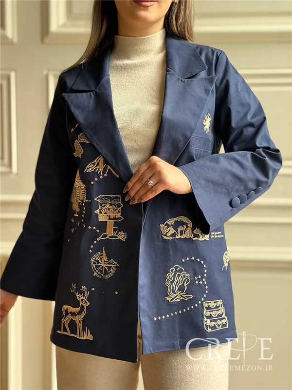 کت کتان گلدوزی طلایی