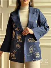 کت کتان گلدوزی طلایی