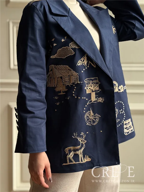 کت کتان گلدوزی طلایی