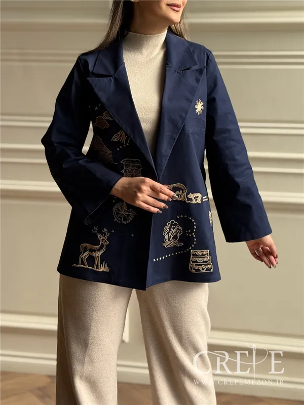 کت کتان گلدوزی طلایی