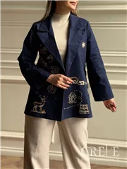 کت کتان گلدوزی طلایی