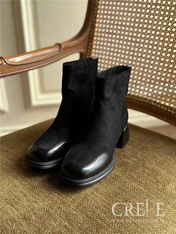 نیم بوت مخمل چرم پاشنه 5/5 سانت