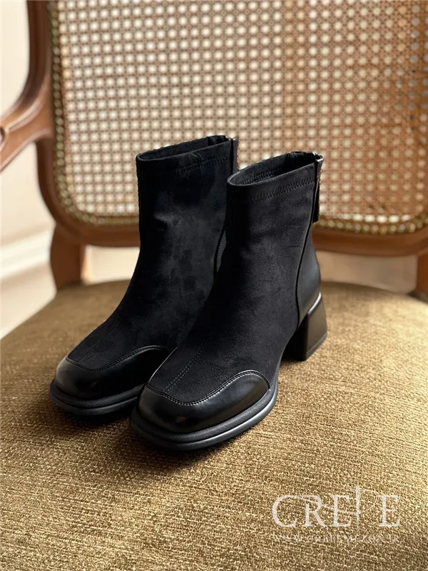 نیم بوت مخمل چرم پاشنه 5/5 سانت