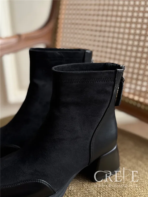 نیم بوت مخمل چرم پاشنه 5/5 سانت