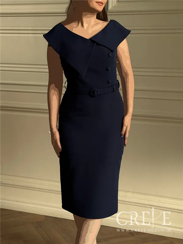 پیراهن کرپ سه دکمه کمردار