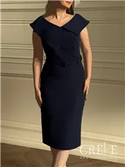 پیراهن کرپ سه دکمه کمردار