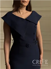 پیراهن کرپ سه دکمه کمردار