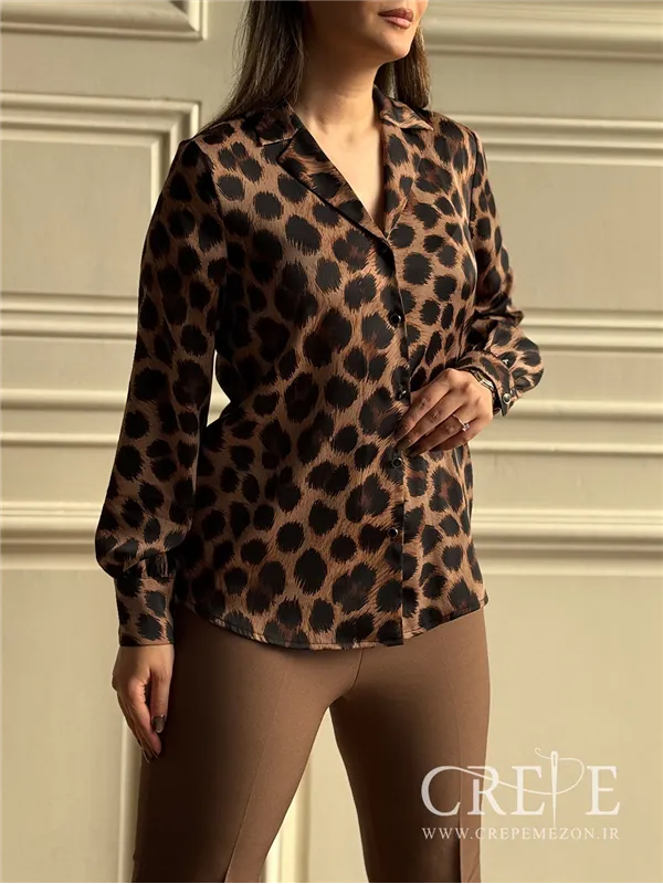 شومیز ساتن طرح پلنگی 