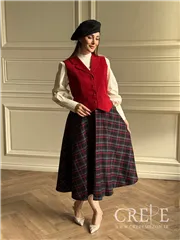 ست سه تیکه جلیقه دامن کشمیر قرمز