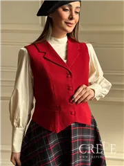 ست سه تیکه جلیقه دامن کشمیر قرمز