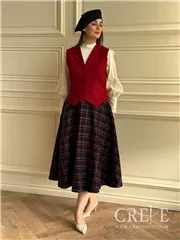 ست سه تیکه جلیقه دامن کشمیر قرمز