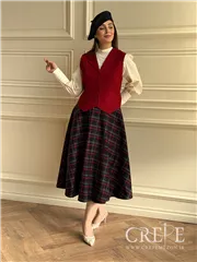 ست سه تیکه جلیقه دامن کشمیر قرمز